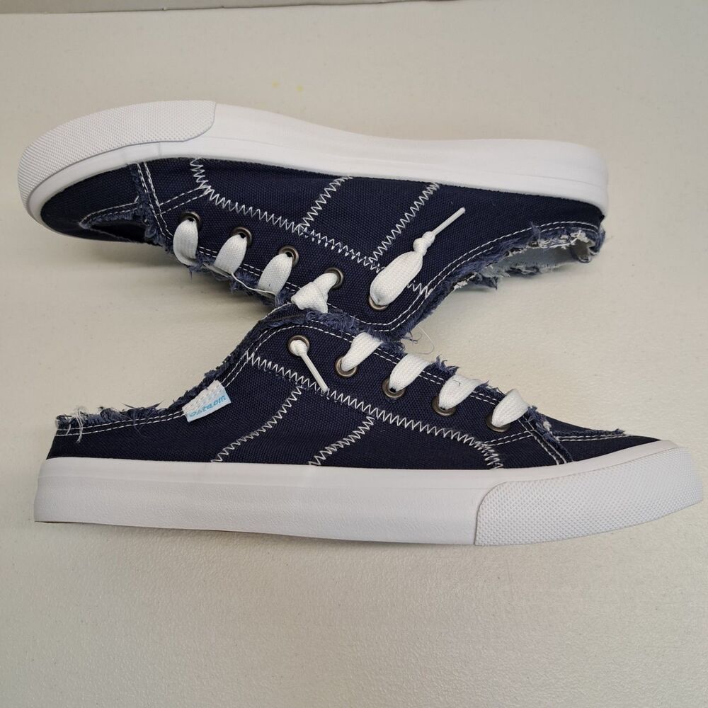 Obtaom Navy Canvas Mules Memory Foam Slip On Women's Size 9 - Picture 2 of 6